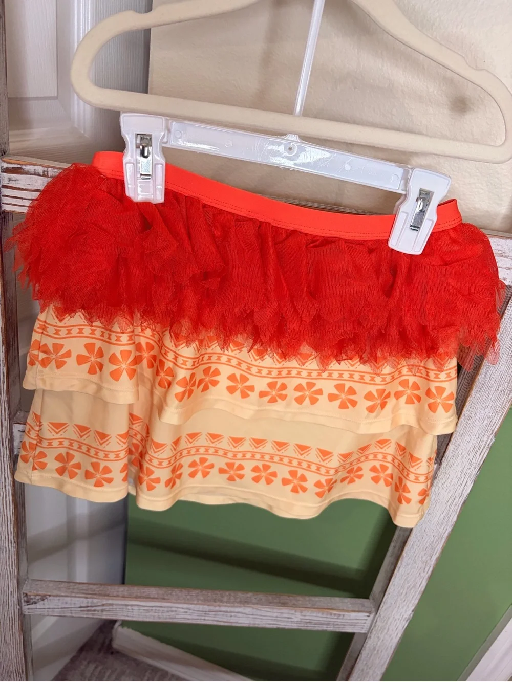 🌺 Disney Moana Girls Costume Skirt Tulle Ruffle Size 9/10